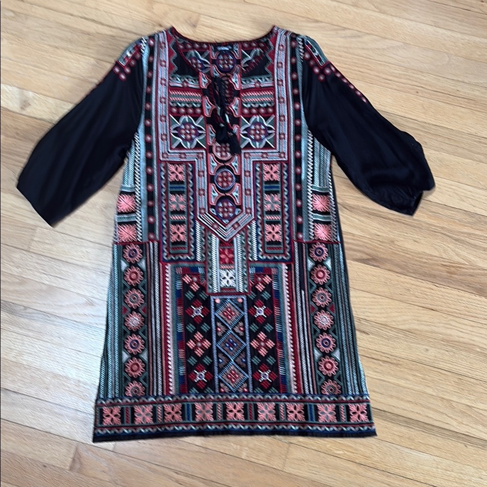 Tolani Black and Pink Casual Dress with Bishop Sleeves